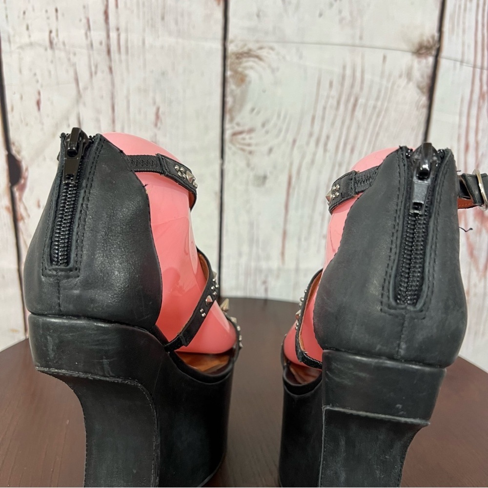 JEFFREY CAMPBELL CONTAIN Studded Black leather heelless platform sandals 7 EUC - Picture 7 of 17